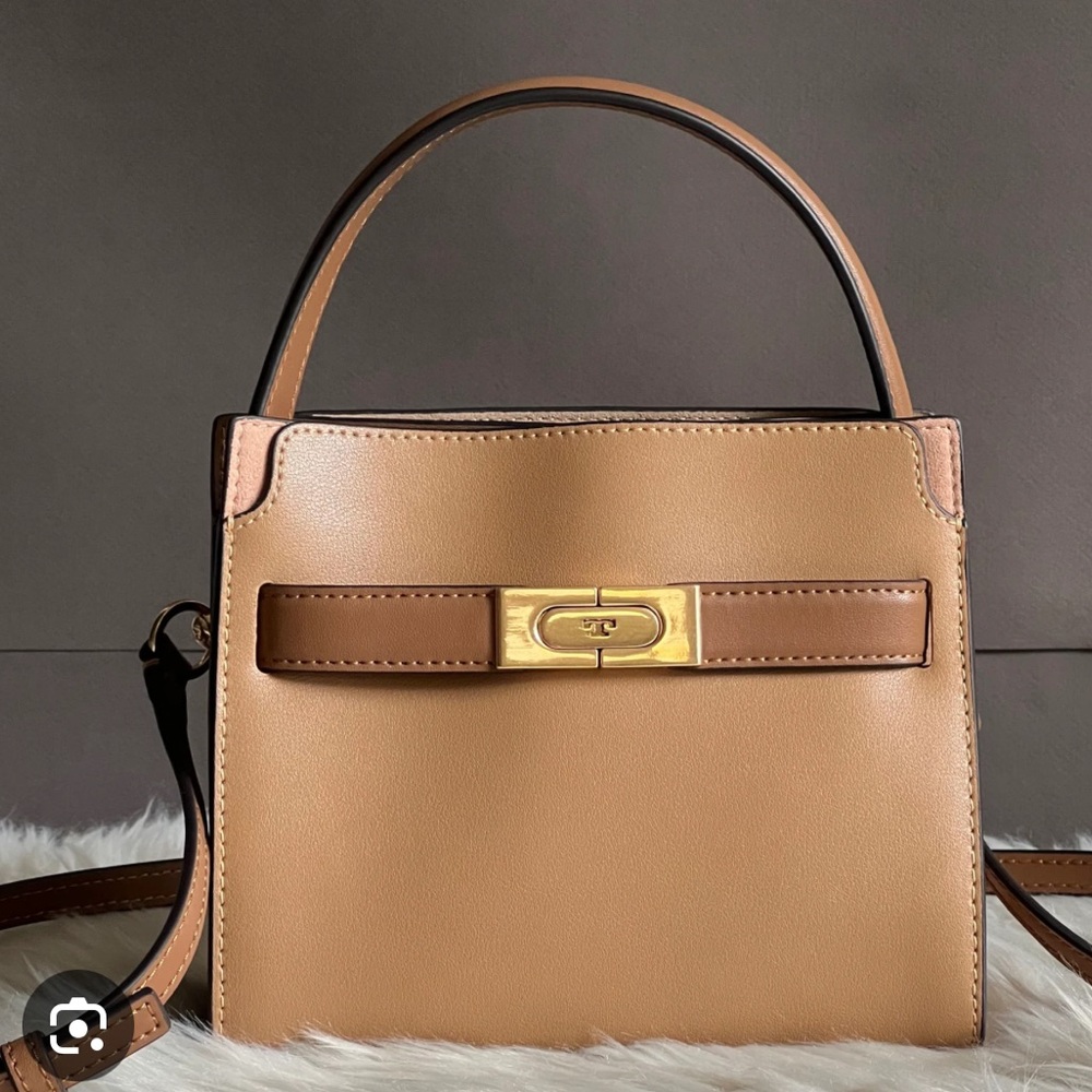 NWT Tory Burch Lee Radziwell Petite Double Bag Tiramisu Tan Leather Crossbody - Picture 3 of 13